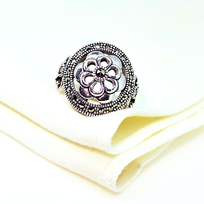 #ad 6.90 Gm Marcasite 925 Sterling Silver Modern Design Gorgeous Flower Ring US 5.9 $61.94