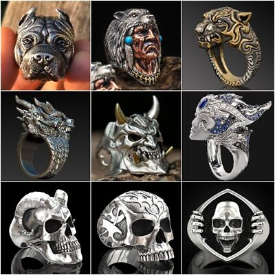 Heavy Stainless Steel Ring Gothic Punk Skull Rings Men Party Jewelry Size 6 13 C $3.05