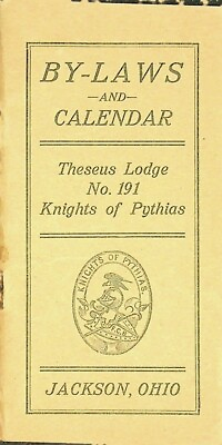 #ad 1925 Knights Of Pythias By Laws and Roster. Theseus Lodge. Jackson Ohio Z 4 $40.00