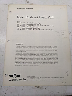 #ad CASCADE SERVICE MANUAL PARTS LIST BOOK L4N L4S P4N P4S LOAD PUSH PULL 1964 $44.99