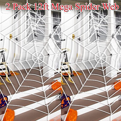 #ad 2 Pack 12ft Large Spider Web Halloween Decorations for Garden Yard Outdoor Decor $8.99