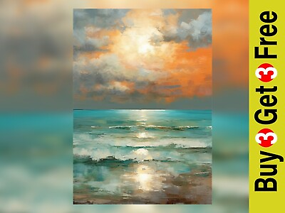 #ad Serene Seascape Sunset Art Print Tranquil Ocean View 5quot; x 7quot; Inch GBP 4.99