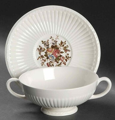 #ad Vintage Wedgwood Edme Conway Cream Soup Bowl Footed amp; Saucer VG Condition $28.00