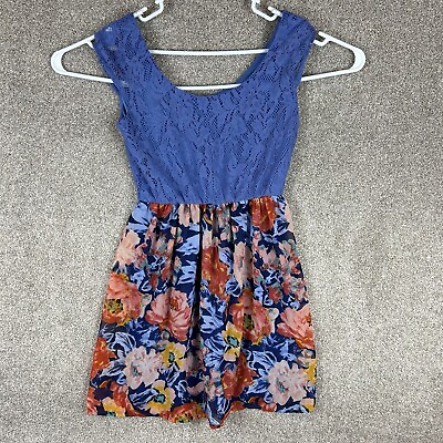 #ad As U Wish Juniors Party Blue Tank Lace Floral Skirt Dress Size S $12.74