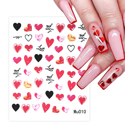 #ad Valentine#x27;s Day Nail Art Stickers Flower Balloon Heart Decals 3D Love Decoration $1.00
