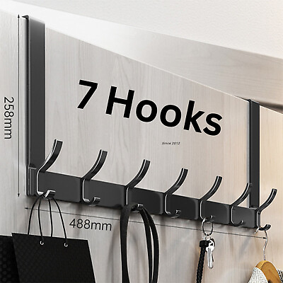#ad Over The Door 7 Hooks Hanger Rack Organizer Cloth Storage Silver Towel Coat USA $9.90