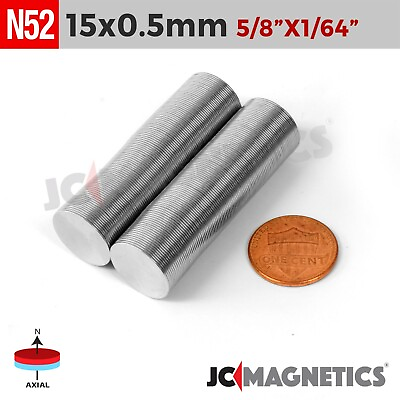 #ad 15mm x 0.5mm N52 Strong Round Disc Rare Earth Neodymium Thin Magnet 15x0.5mm $32.00