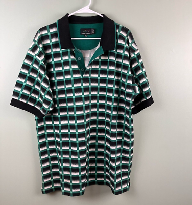 #ad Vintage Greg Norman 90s Green Geometric Casual Golf Polo Shirt Mens XL Grid $19.99