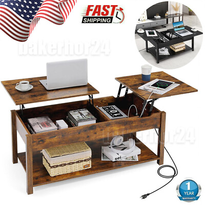 Lift Top Coffee Table w Hidden Storage Vintage Table For Living Room USBSocket $137.37
