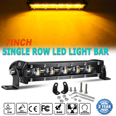 7quot; INCH 6 Modes LED Work Light Bar White amp; Amber Strobe Driving OffRoad Tractor $22.48