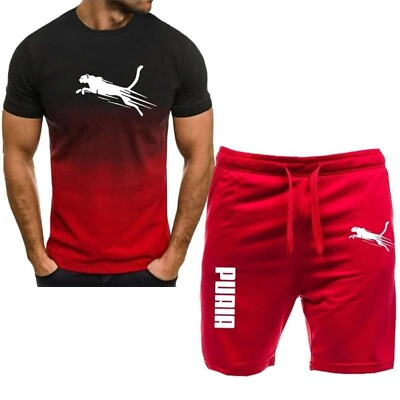 #ad New Puaia T shirt amp; Shorts Set Breathable Jogging Sportswear 2 piece set For Men $19.99