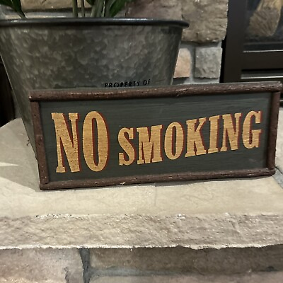 #ad Vintage Wood Painted No Smoking Sign 5x12 Cabin Man Cave Porch Cigar $48.00