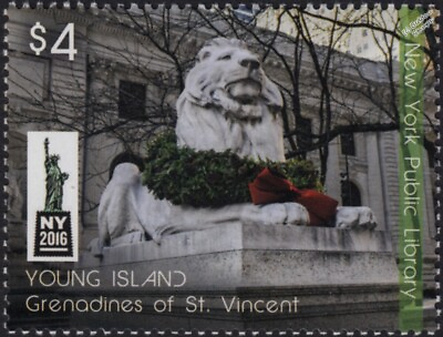 #ad NEW YORK PUBLIC LIBRARY NYPL Statue Architecture Stamp 2016 Young Island GBP 1.99