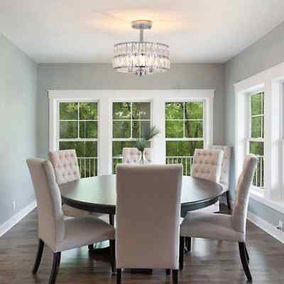 #ad Living Room Semi Flush Mount Ceiling Light Fixture Crystal Chandelier Silver Bar $79.99
