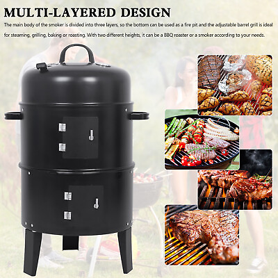#ad Detachable 3 in 1 Vertical Charcoal Smoker Portable BBQ Smoker Grill US $79.89