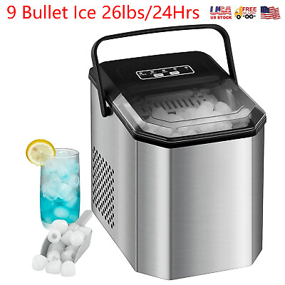 #ad Countertop Ice Maker 9 Bullet Ice 26lb 24Hrs Self Cleaning w Ice Scoop amp; Basket $89.99