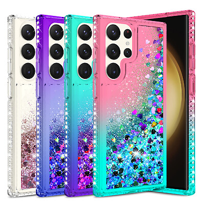 #ad For Samsung Galaxy S23 Ultra S21 Liquid Bling Hybrid Case Cover Screen Protector $3.95