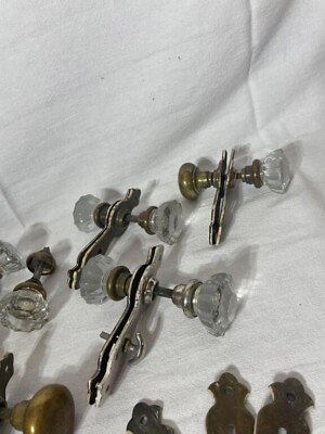 #ad Vintage Glass Brass Doorknobs and Brackets $225.00