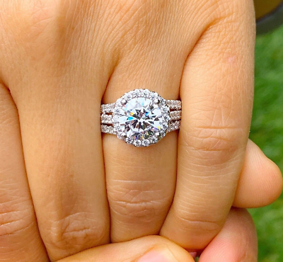 #ad IGI Certified 14k White Gold Round Cut Diamond Engagement Ring Halo Prong 3.80ct $2389.24