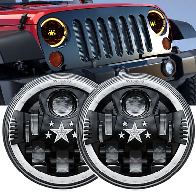 #ad Pair 7quot; Inch Round LED Headlights Halo Angle Eyes For Jeep Wrangler JK LJ TJ CJ $43.99