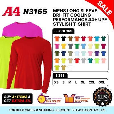 #ad A4 N3165 Mens Long Sleeve Dri Fit Cooling Performance 44 UPF Stylish T Shirt $13.20