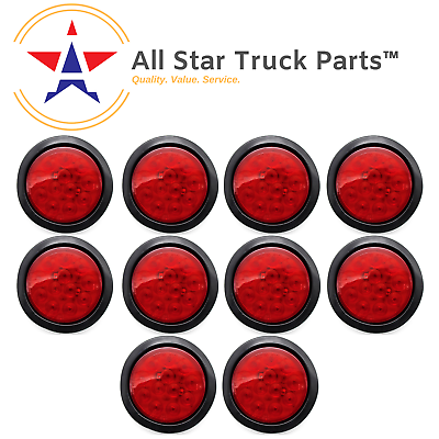 #ad #ad 4quot; Inch Red 12 LED Round Stop Turn Tail Truck Light with Grommet amp; Wiring Qty 10 $74.50