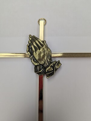 #ad PRAYING HANDS Gold Plate WALL CROSS Gift 10quot; H Wall Cross Church Home USA MADE $24.87