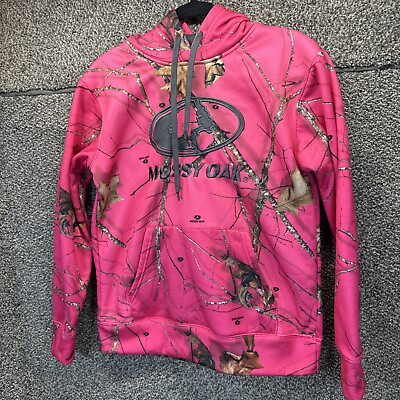 #ad Mossy Oak Pullover Hoodie Sweatshirt Pink Camouflage Women M 8 10 Polyester $15.99