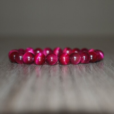 #ad Pink Tiger#x27;s Eye Stone Bracelet 8mm Pink Gemstone Stretch Bracelet Handmade $11.90