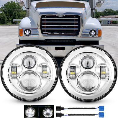 Pair 7quot; inch Round Led Headlights Hi Lo Beam for Mack Granite CV713 Dump Trucks $45.39