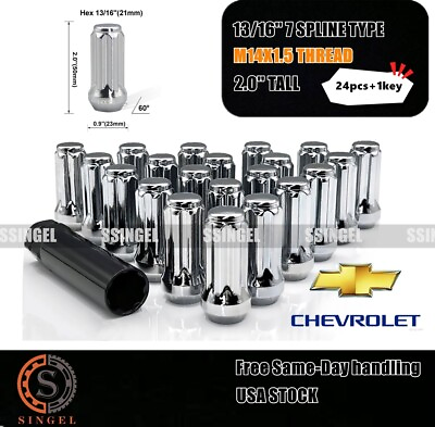 #ad （24 14x1.5 Chrome Wheel Lug Nuts w Key for Silverado Sierra Yukon XL 1500 $22.28
