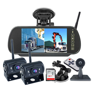 #ad Wireless 7quot; Quad Mirror Monitor DVR 2 Backup Reversing Camera for Caravan 64gb $169.99