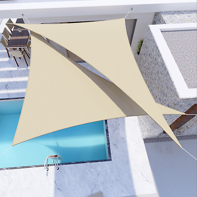 #ad Beige 5 24FT Triangle Waterproof Sun Shade Sail Garden Pool Patio Cover $293.03