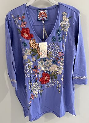 #ad NWT Johnny Was Blue Floral “Keegan Embroidered Tee” Size S $160 $74.99