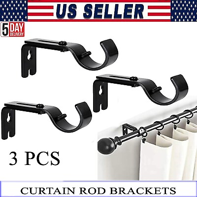 3 Pcs Iron Adjustable Rod Brackets Pole Drapery Hook Holder For wall Curtain USA $8.99