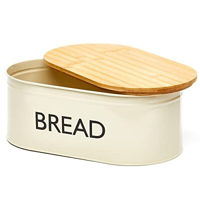 #ad Premium Metal Bread Box With Bamboo Lid Stainless Steel Large Bread Bin Storage $32.30