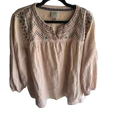 #ad Knox Rose Womens Beige Embroidered Boho cotton tunic top size XXL $21.00