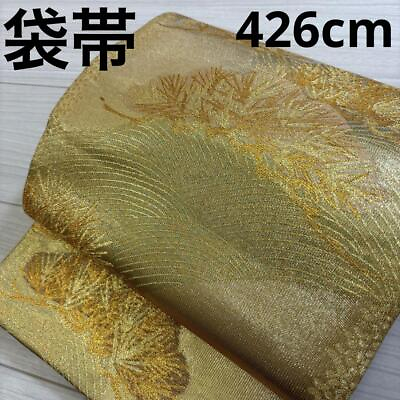 #ad K 2591 Elegant And Lovely Gold Pine Fukuro Obi Six Pieces Pure Silk $159.62