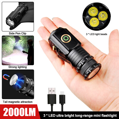 #ad USB Rechargeable EDC Flashlight 2000 High Lumens Bright Mini Pocket Light Magnet $13.99