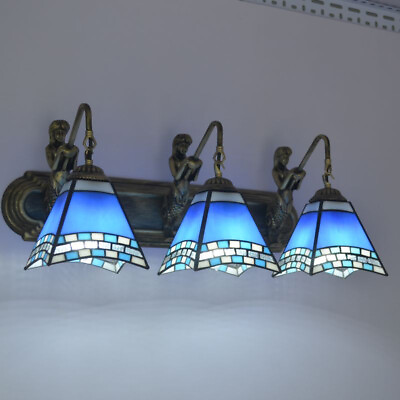 #ad Bathroom Vanity 3 Light Fixture Vintage Bronze in Tiffany Stained Glass Style $139.00