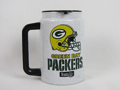 #ad Vintage Custom Edge Inc. Green Bay Packers Mug w Lid 1995 NFL Plastic VGUC $20.00