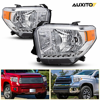 #ad For 2014 2017 Toyota Tundra Headlights Driver Passenger Side Chrome Amber EOA $113.99