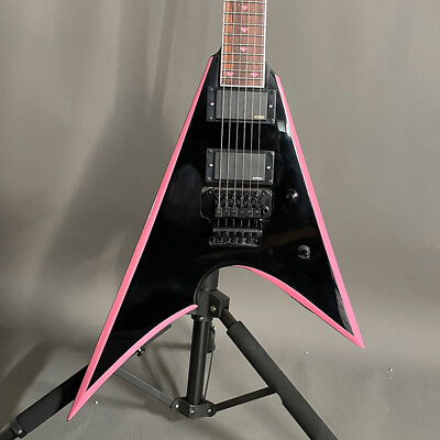 #ad Black Electric Guitar Pink Edge Body Sector Inlay 2H Active Pickups FR Bridge $319.00