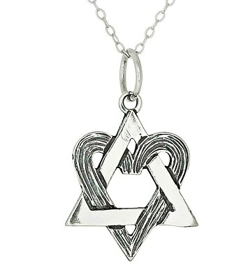 #ad Sterling Silver .925 Jewish Star of David with Heart Pendant Made in USA $9.99
