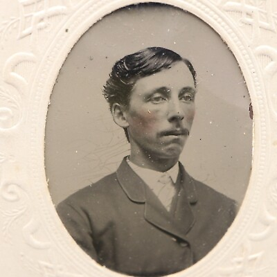#ad Antique 1860#x27;s Civil War Era Tintype Photograph Handsome Man Paper Framed $11.90