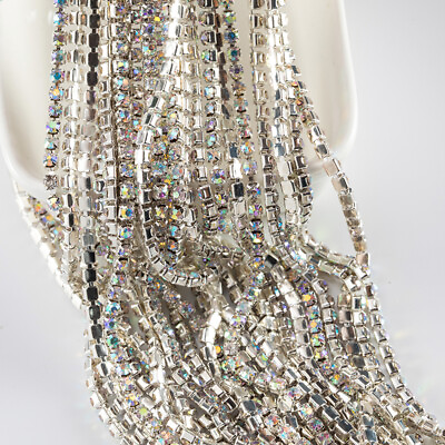 #ad 1Yard 2mm 4mm Glitter Sew On Rhinestones Flatback Dense Claw Chain Crystals Gems $2.29