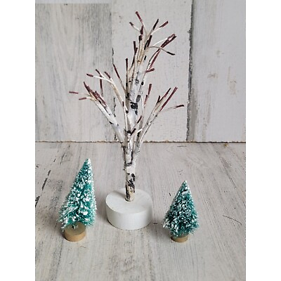 #ad Village bare white tree pine snow mini set $13.27
