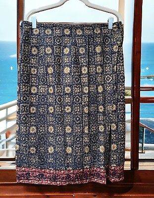 #ad PithecanThropus Bali Beautiful Pacific Floral Cotton Light Skirt Wrap Blue Red M $23.00