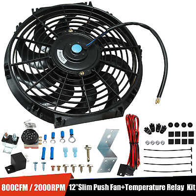 #ad Electric Radiator Cooling Fan 12quot; Inch 12V Slim w Thermostat Switch Relay Kit $46.99