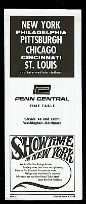 #ad ⫸ Penn Central Time Table March 3 1968 Service Washington Baltimore 221 $5.25